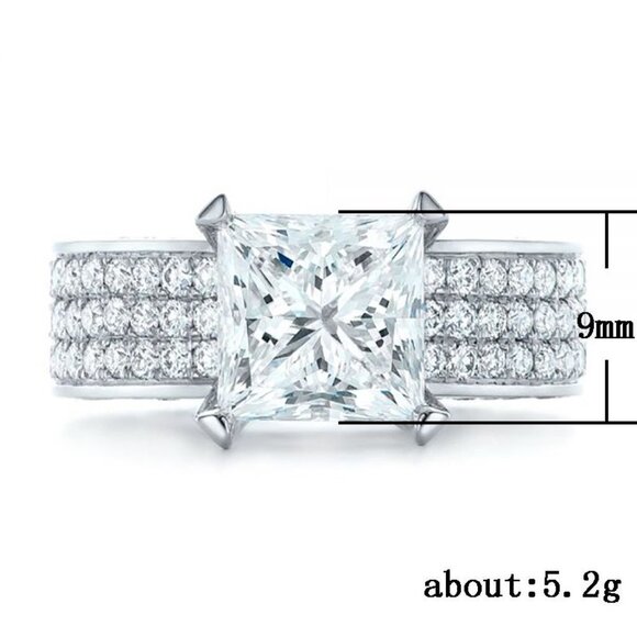 ✨ Three Layer Full Zircon Square Shiny Princess Cut Luxury Rings Women,PD002 - Picture 2 of 2